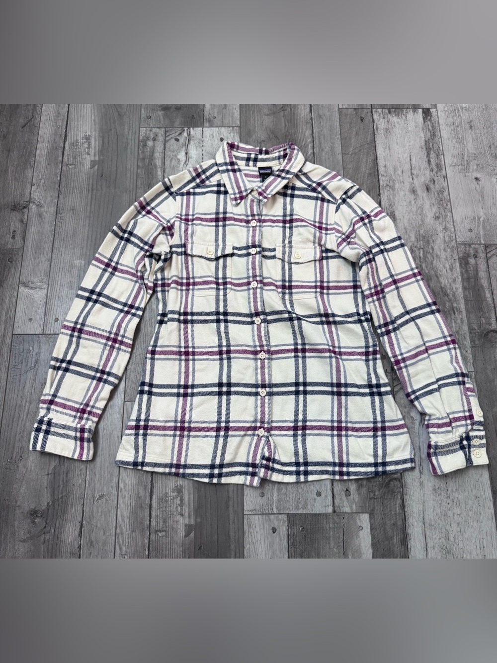 Patagonia Womens Long Sleeved Fjord Flannel Shirt Gorpcore Outdoor Ivory Plaid 8